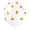 12" Latex Balloons, 6 Count - Gold Dots