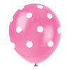 12" Latex Balloons, 6 Count - Hot Pink Dots