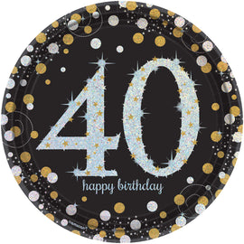 Sparkling Celebration 40th Birthday Round Prismatic Plates, 9"