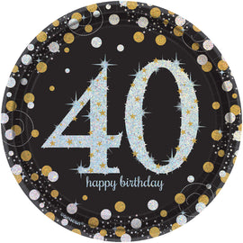 Sparkling Celebration 40th Birthday Round Prismatic Plates, 7"