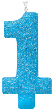 #1 Birthday Glitter Candle - Blue