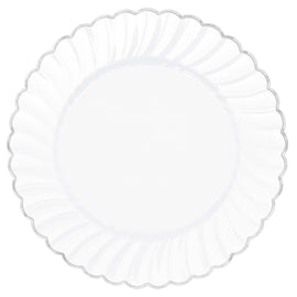 7 "Scalloped Plate W/ Metal Trim - White