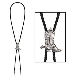 Western Bolo Tie black cord w/silver metal slide & tips