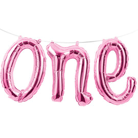 1St Birthday Pink "One" Balloon Banner