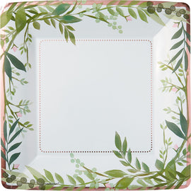 Love And Leaves Square Metallic Plates, 10"