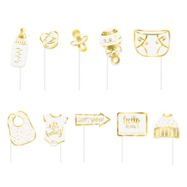 Gold Baby Shower Photo Booth Props, 10pc - Foil Stamped