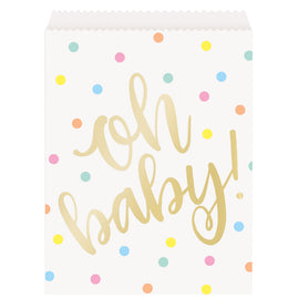"Oh Baby" Gold Baby Shower Paper Goodie Bags, 8ct