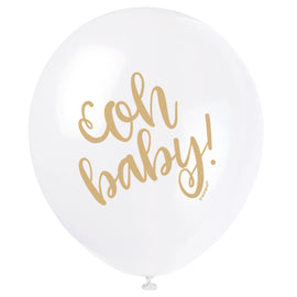 White Gold "Oh Baby" Baby Shower 12" Latex Balloons, 8ct