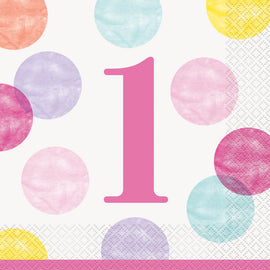 Pink Dots 1st Birthday Luncheon Napkins, 16ct