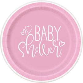 Pink Hearts Baby Shower Round 7" Dessert Plates, 8ct