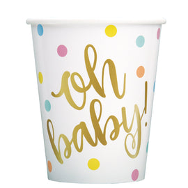 "Oh Baby" Gold Baby Shower 9oz Paper Cups, 8ct