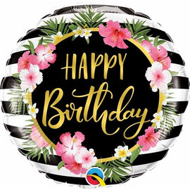 Foil Balloon - Birthday Hibiscus Stripes