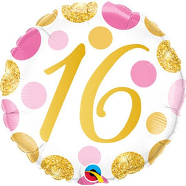 Foil Balloon - Birthday Pink/Gold Dots 16