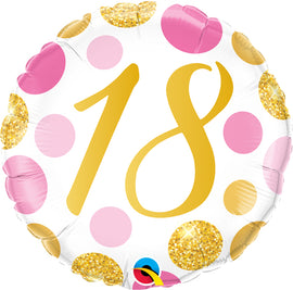 Foil Balloon - Birthday Pink/Gold Dots 18