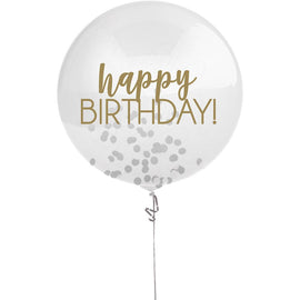 Birthday Accessories Silver & Gold Printed Latex Balloon w/ Confetti