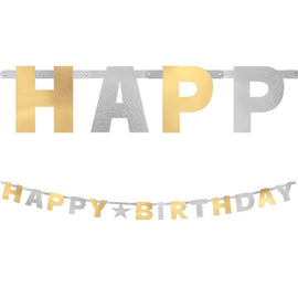 Birthday Accessories Silver & Gold  Jointed Letter Banner
