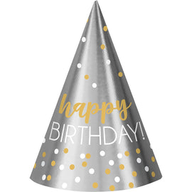 Birthday Accessories Silver & Gold Printed Cone Hats