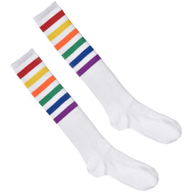 Knee Socks White w/ Rainbow Stripe