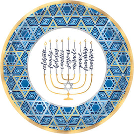 Hanukkah Festival of Lights Round Metallic Plates, 12"