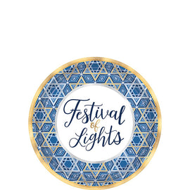 Hanukkah Festival of Lights Round Metallic Plates, 7"
