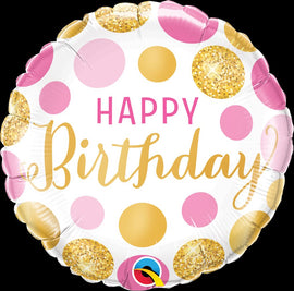 Foil Balloon - Birthday Pink/Gold Dots