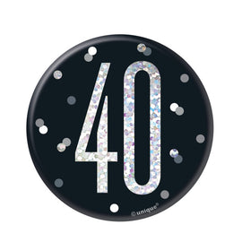 1 Glitz Black & Silver Birthday Badge 40