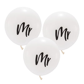17" Large White Round Wedding Balloons - "Mr"
