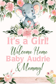 Customizable Yard Sign / Lawn Sign Baby Shower Elephant Pink