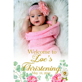 Customizable Yard Sign / Lawn Sign Welcome Christening Pink Floral Photo Backdrop