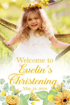 Customizable Yard Sign / Lawn Sign Welcome Christening Yellow Floral Photo Backdrop