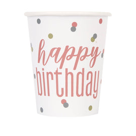 8 Glitz Rose Gold "Happy Birthday Cups, 9oz