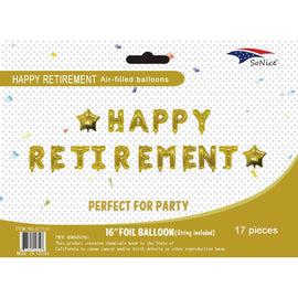 Mini Foil Balloon Banner Kit Happy Retirement Gold