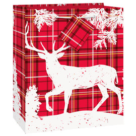 Gift Bag - Medium Xmas Plaid Deer