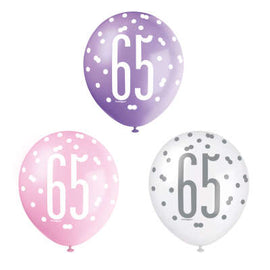 6 12" Glitz Glitz Petal Pink, Spring Lavender, & White Latex Balloons 65
