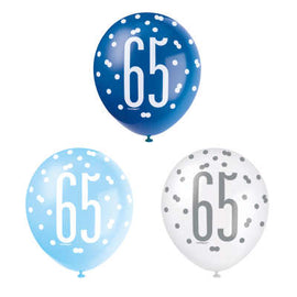 6 12" Glitz Glitz Light Blue, Royal Blue, & White Latex Balloons 65