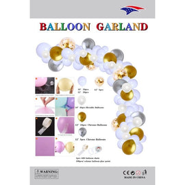 Balloon Garland Kit - White Silver Gold