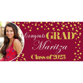 Banner - Custom Deluxe Grad Red Back Gold Glitz With Picture