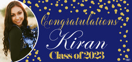 Banner - Custom Deluxe Grad Blue Back Gold Glitz With Picture