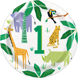Animal Safari 1st Birthday Round 9" Dinner Plates, 8ct
