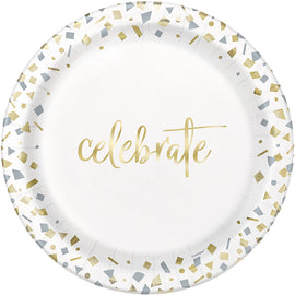 Gold Confetti Celebrate Round 9" Dinner Plates, 10ct