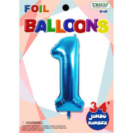 Foil Balloon - Jumbo Number 34" Blue 1