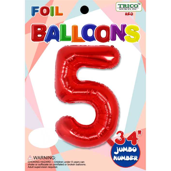 34 Jumbo Number Balloon - Red 5