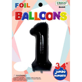 Foil Balloon - Jumbo Number 34" Black 1