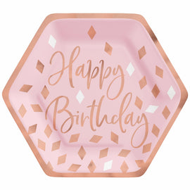 Blush Birthday 7" Hexagon Plate Metallic
