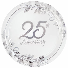 Happy 25th Anniversary 10 1/2" Round Metallic Plates