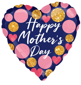 Mother's Day Super Shape Foil Balloon - Navy & Glitter Heart