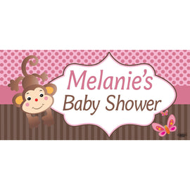 Banner - Custom Deluxe Baby Shower Pink Dots & Monkey