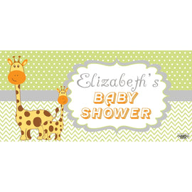 Banner - Custom Deluxe Baby Shower Green Zig Zag & Giraffe