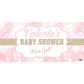 Banner - Custom Deluxe Baby Shower Pink Lens Flare & Gold Sparkles