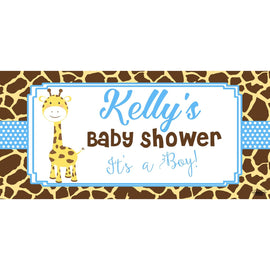 Banner - Custom Deluxe Baby Shower Giraffe Print & Blue